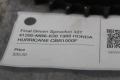 Final Driven Sprocket 43T 41200-MB6-630 1988 HONDA HURRICANE CBR1000F