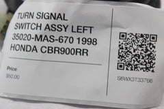 TURN SIGNAL SWITCH ASSY LEFT 35020-MAS-670 1998 HONDA CBR900RR