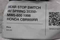 REAR STOP SWITCH W/ SPRING 35350-MW0-600 1998 HONDA CBR900RR
