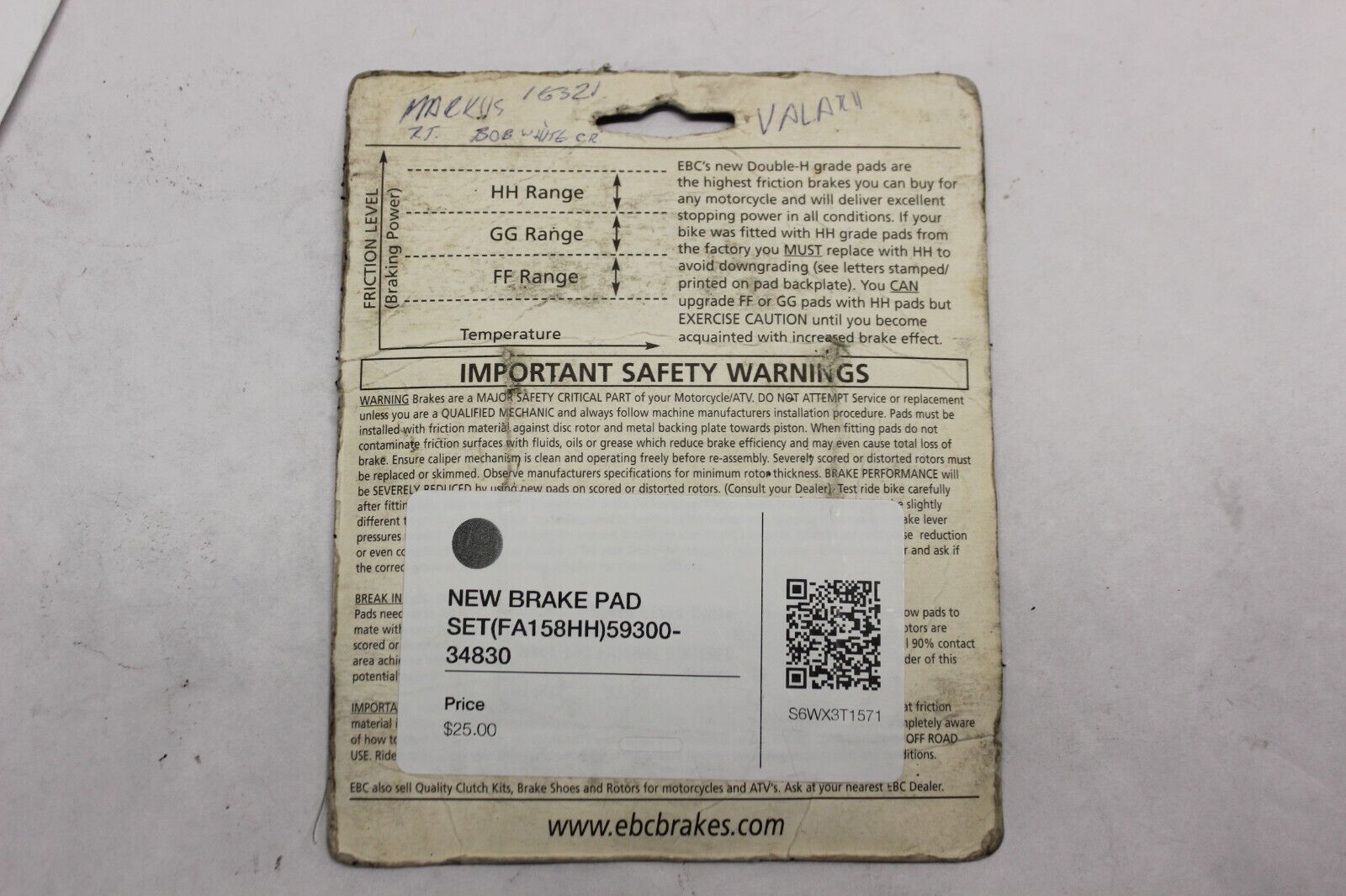 NEW EBC BRAKE PAD SET (FA158HH) 59300-34830 1999 Suzuki GSX-R600