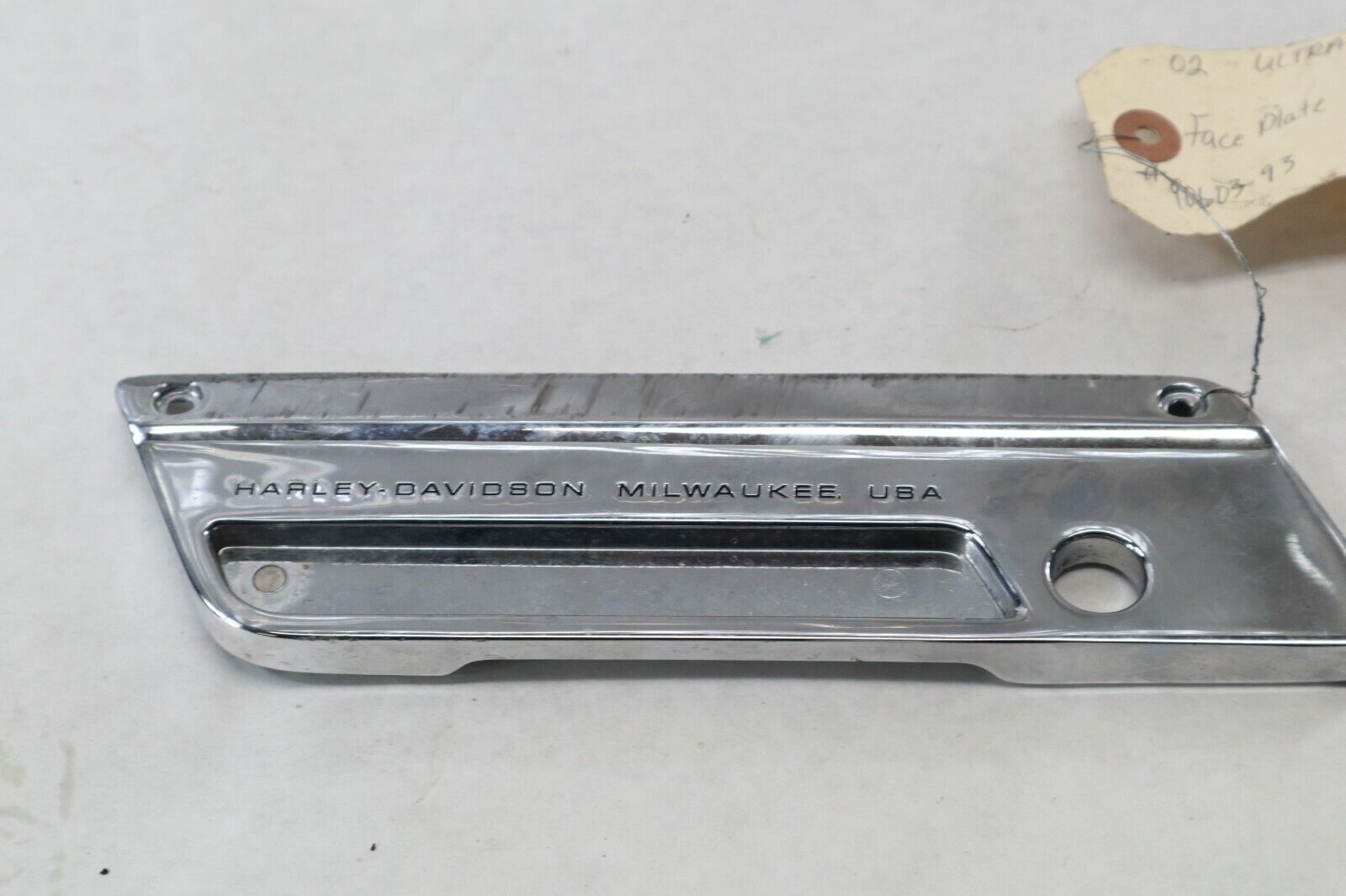 OEM Harley Davidson LEFT Chrome Saddlebag Faceplate 2002 Ultra Luxury Blue