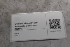 Owners Manual 1986 Kawasaki Concours ZG1000