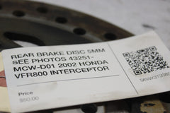 REAR BRAKE DISC 5MM SEE PHOTOS 43251-MCW-D01 2002 HONDA VFR800 INTERCEPTOR