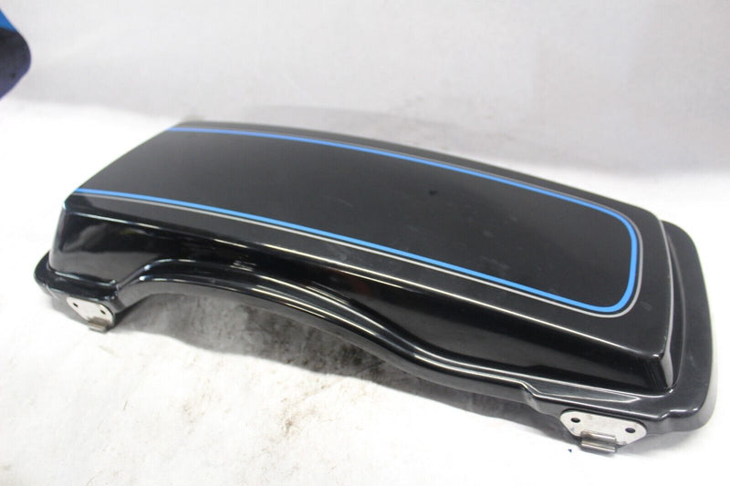 90756-93 Saddlebag Lid RIGHT Harley Davidson BLACK W/ LIGHT BLUE & SILVER PINSTR