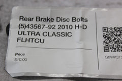 Rear Brake Disc Bolts (5) 43567-92 2010 H-D ULTRA CLASSIC FLHTCU