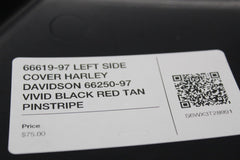 66619-97 LEFT SIDE COVER HARLEY DAVIDSON 66250-97 VIVID BLACK RED TAN PINSTRIPE