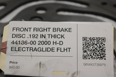 FRONT RIGHT BRAKE DISC .192 IN THICK 44136-00 2000 H-D ELECTRAGLIDE FLHT