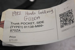 Trunk POCKET, SIDE (TYPE1) 81138-MB9-870ZA 1982 HONDA GOLDWING GL1100