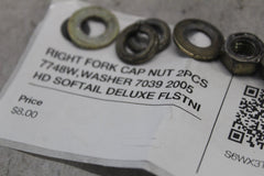 RIGHT FORK CAP NUT 2PCS 7748W,WASHER 7039 2005 HD SOFTAIL DELUXE FLSTNI