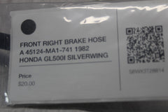 FRONT RIGHT BRAKE HOSE A 45124-MA1-741 1982 HONDA GL500I SILVERWING