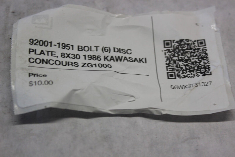 92001-1951 BOLT (6) DISC PLATE, 8X30 1986 KAWASAKI CONCOURS ZG1000