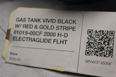 GAS TANK VIVID BLACK W/ RED & GOLD STRIPE 61019-00CF 2000 H-D ELECTRAGLIDE FLHT