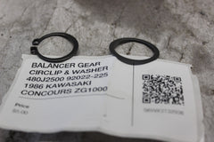 BALANCER GEAR CIRCLIP & WASHER 480J2500 92022-225 1986 KAWASAKI CONCOURS ZG1000