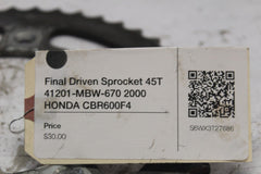 Final Driven Sprocket 45T 41201-MBW-670 2000 HONDA CBR600F4