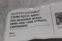 CLUTCH LOCKNUT 22MM 90231-MM5-000,WASHER 90432-MM5-000 1998 HONDA CBR900RR