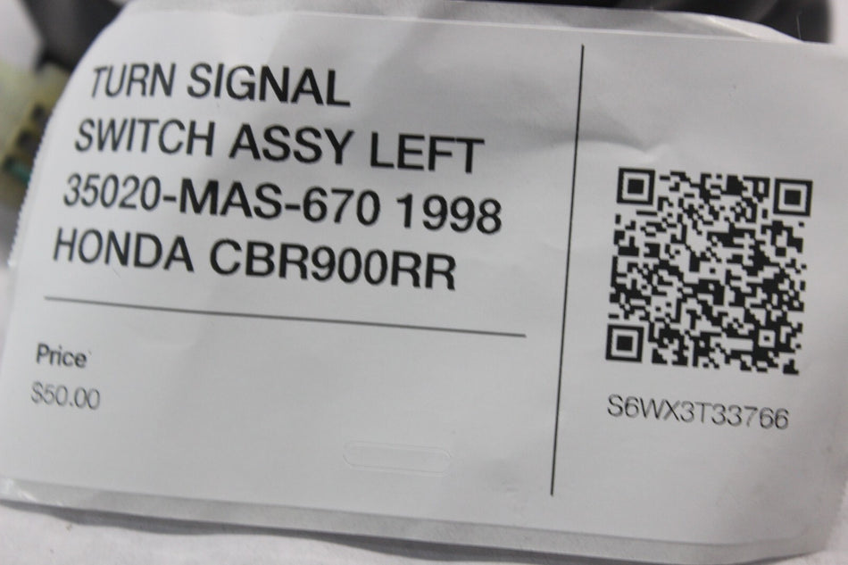 TURN SIGNAL SWITCH ASSY LEFT 35020-MAS-670 1998 HONDA CBR900RR