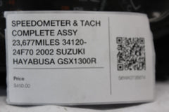 SPEEDOMETER & TACH COMPLETE ASSY 23,677MILES 34120-24F70 2002 SUZUKI HAYABUSA GS