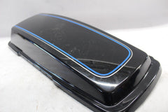 90757-93 LEFT SADDLEBAG LID HARLEY DAVIDSON BLACK W/ LT BLUE & SILVER PINSTRIPE