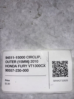 94511-15000 CIRCLIP, OUTER (15MM) 2010 HONDA FURY VT1300CX 90557-230-000