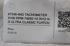 67348-04D TACHOMETER X100 RPM 74692-10 2010 H-D ULTRA CLASSIC FLHTCU