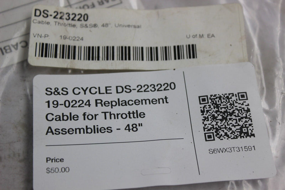 S&S CYCLE DS-223220 19-0224 Replacement Cable for Throttle Assemblies - 48"