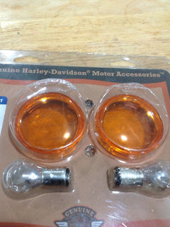 OEM Harley Davidson Multi-Fit Front Turn Signal Bullet Trim Ring 69758-05 +Bulbs