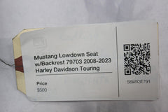 Mustang Lowdown Seat w/Backrest 79703 2008-2023 Harley Davidson Touring