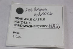 REAR AXLE CASTLE NUT(08314-40187)WASHER(08322-0118B)2006 BURGMAN AN650K6