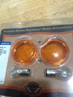 OEM Harley Davidson Multi-Fit Front Turn Signal Bullet Trim Ring 69758-05 +Bulbs